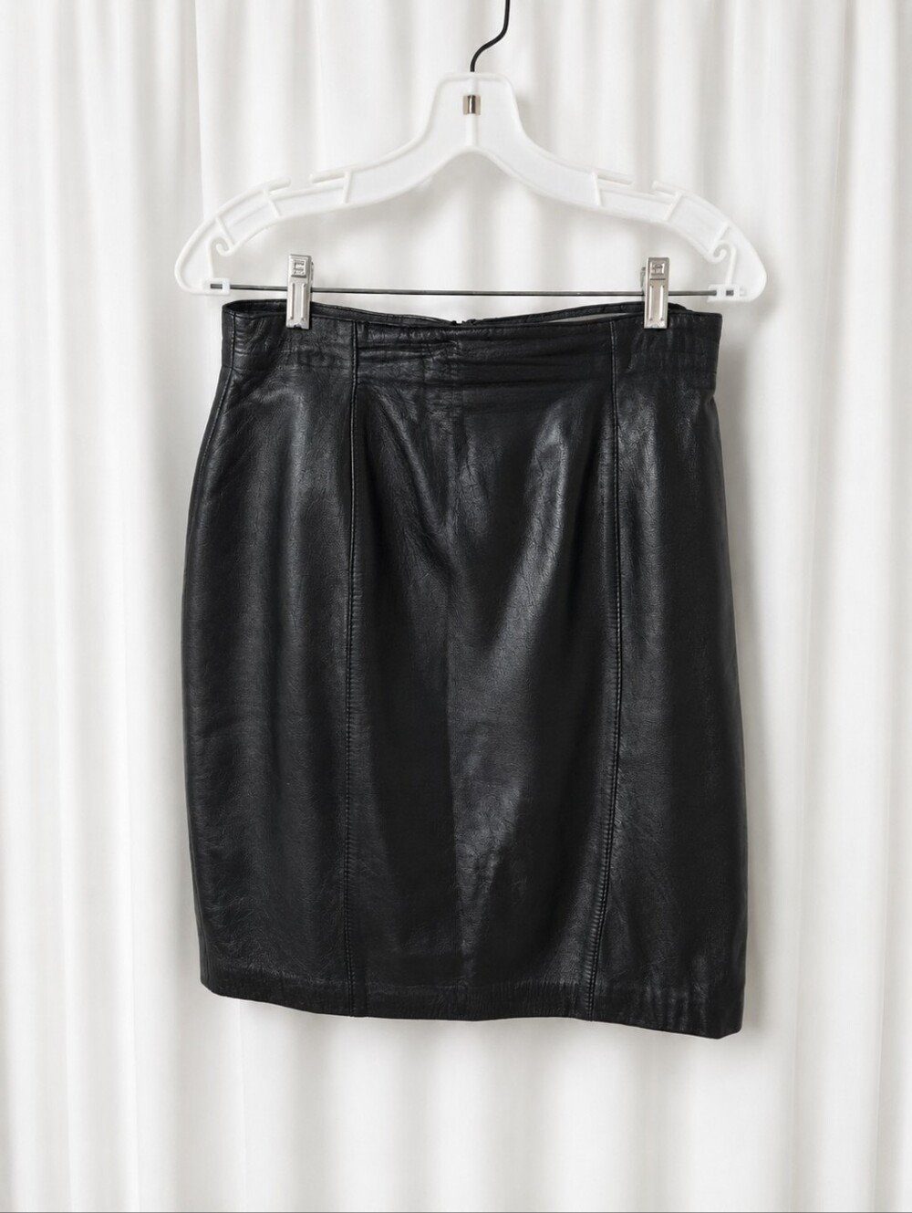 Vintage Evan Davies Black Genuine Leather Classic 90s Minimalist Pencil Skirt